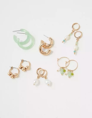 Bijoux American Eagle AEO Resin Pearl Green Beaded Hoop Earring 6-Pack Multicolore Femme | UXD-48337996